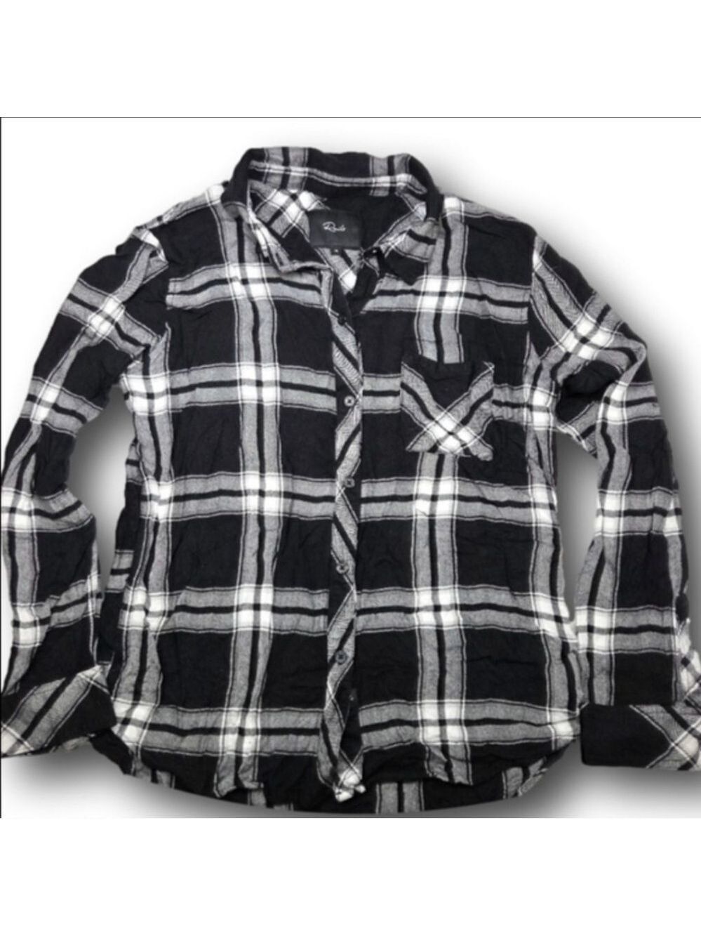 Women's Rails Black White Plaid Button Down Shirt M